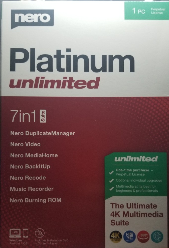Nero Platinum Unlimited 7in1 video editing software windows or android compatibl
