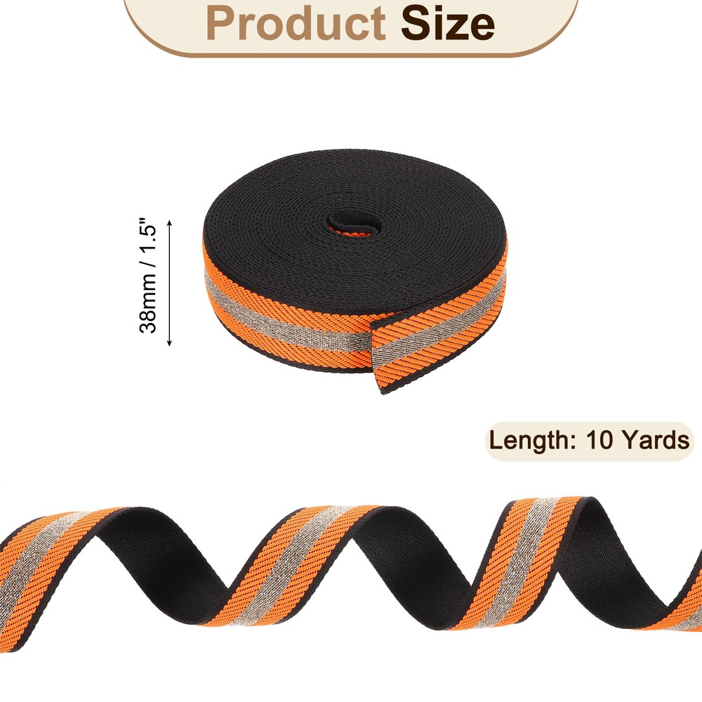 10Yards Nylon Webbing Strap, 38mm Striped Webbing Bag Strap, Orange