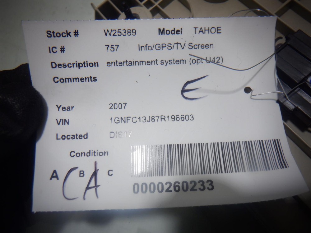 07 CHEVROLET TAHOE Info Screen