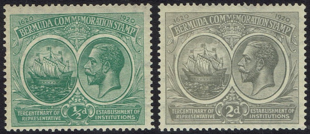 BERMUDA 1920 KGV TERCENTENARY ½D AND 2D