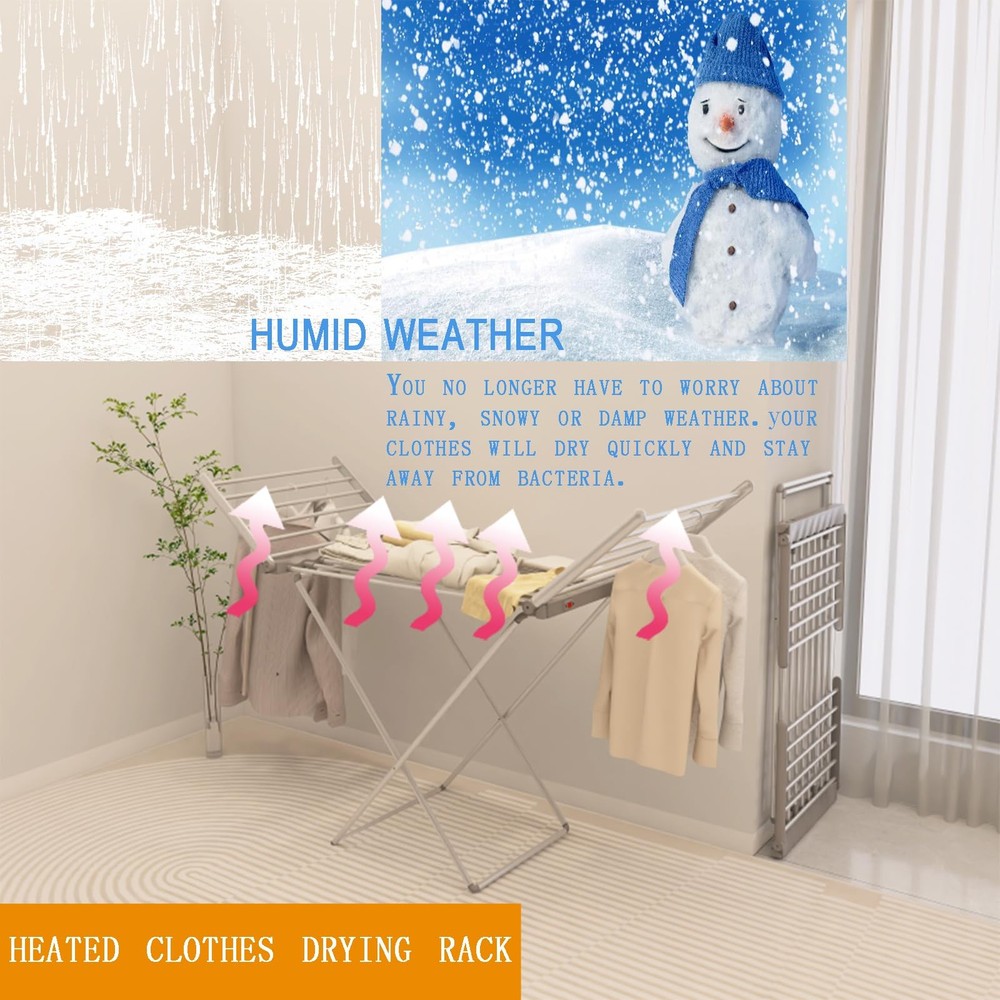 (1 Pack) Heated Clothes Drying Rack, Folding Electric Clothes Rack, Collapsib...