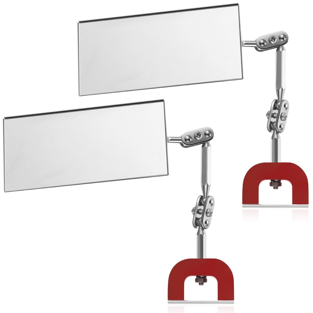 2 Pcs Rectangular Inspection Mirrors Magnetic Base Welding Mirror 4" x 2" Mag...