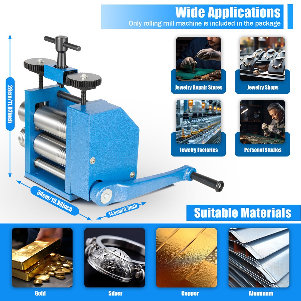 Jewelry Rolling Machine Manual Roller Combination Metal Tools Rolling Mill 6.5mm