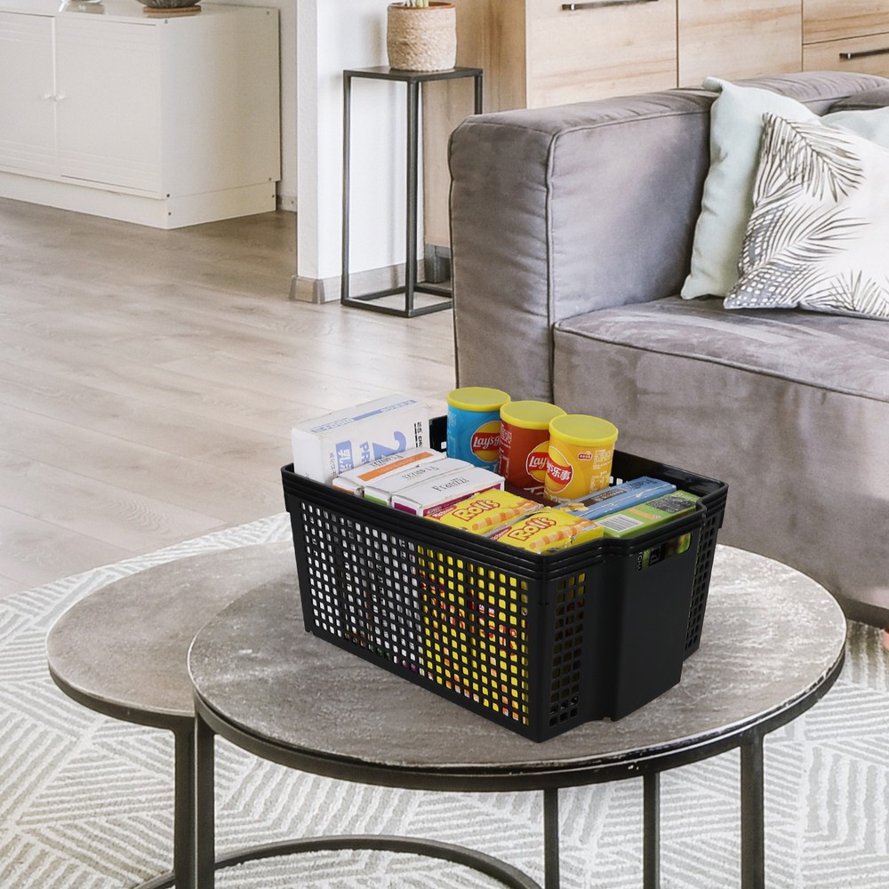 Aninhao 12 Pack Stackable Storage Baskets, Large Plastic Organizer Baskets Black