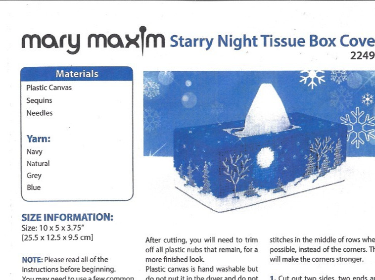 STARRY NIGHT TISSUE BOX COVER  plastic canvas  PATTERN (#TF0667)