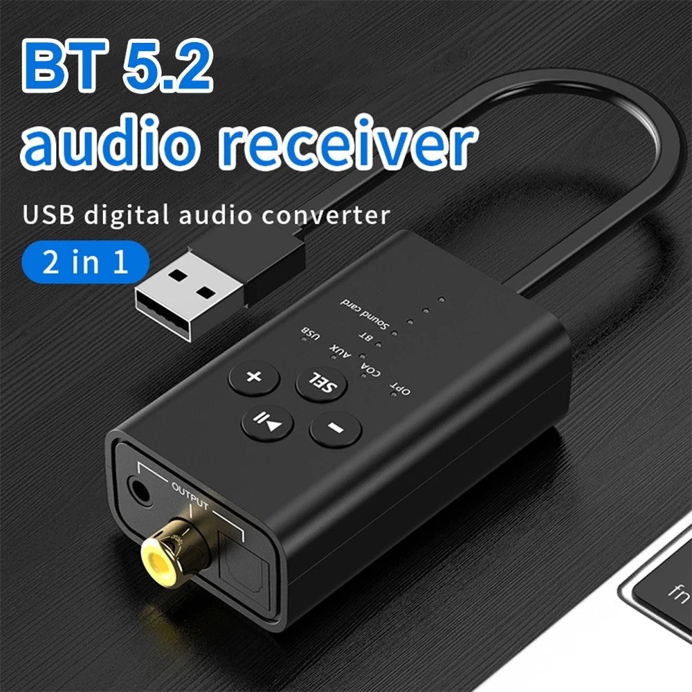Bluetooth 5.2 Audio Receiver Digital to Analog Audio Converter USB AUX Adapter