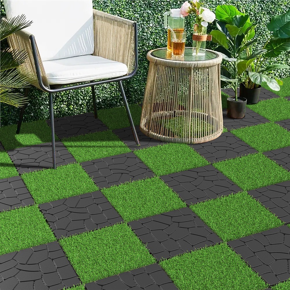 Stone Tile 12" DIY Interlocking Decking, Easy Install for Patio Pool Backyard