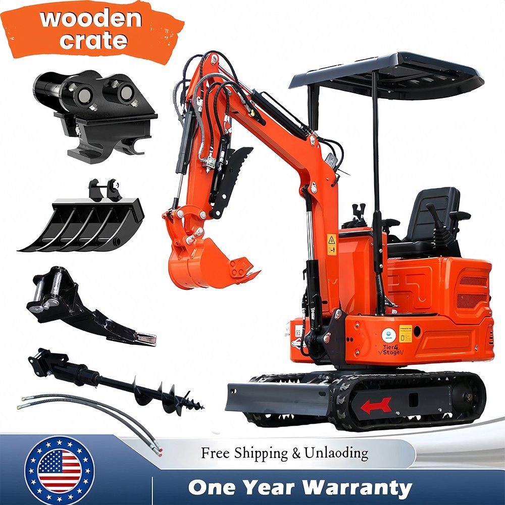 1Ton Mini Excavators B&S Engine 13.5HP Digger with 4 Attachment EPA Certified
