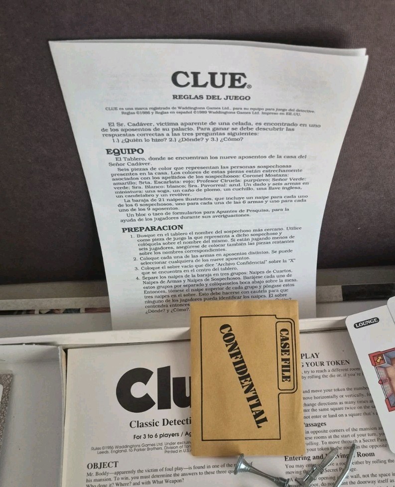 Clue Board Game 1992 Complete