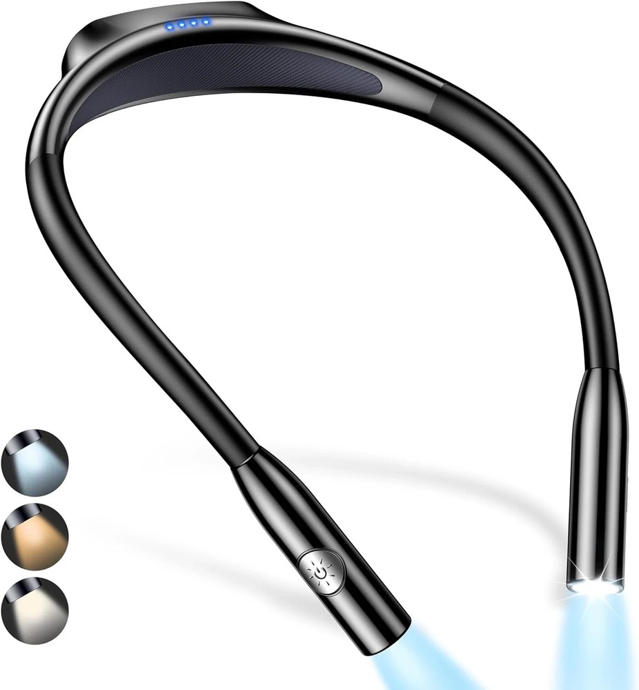 LED Neck Reading Light,Book Light for Reading in Bed-Eye Caring 3 Colors,Dimmabl