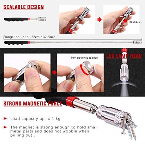 Swpeet 9Pcs Long Hook Set with Magnetic Telescoping Tool Kit, Precision