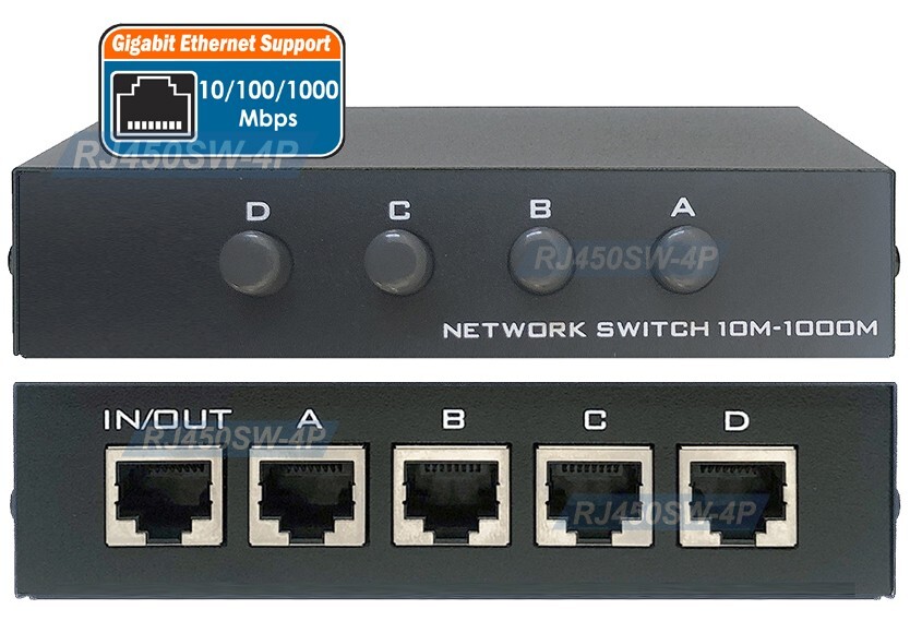 4-Way RJ45 1000 Mbps Ethernet Network Selector With A/B Push Button Switching