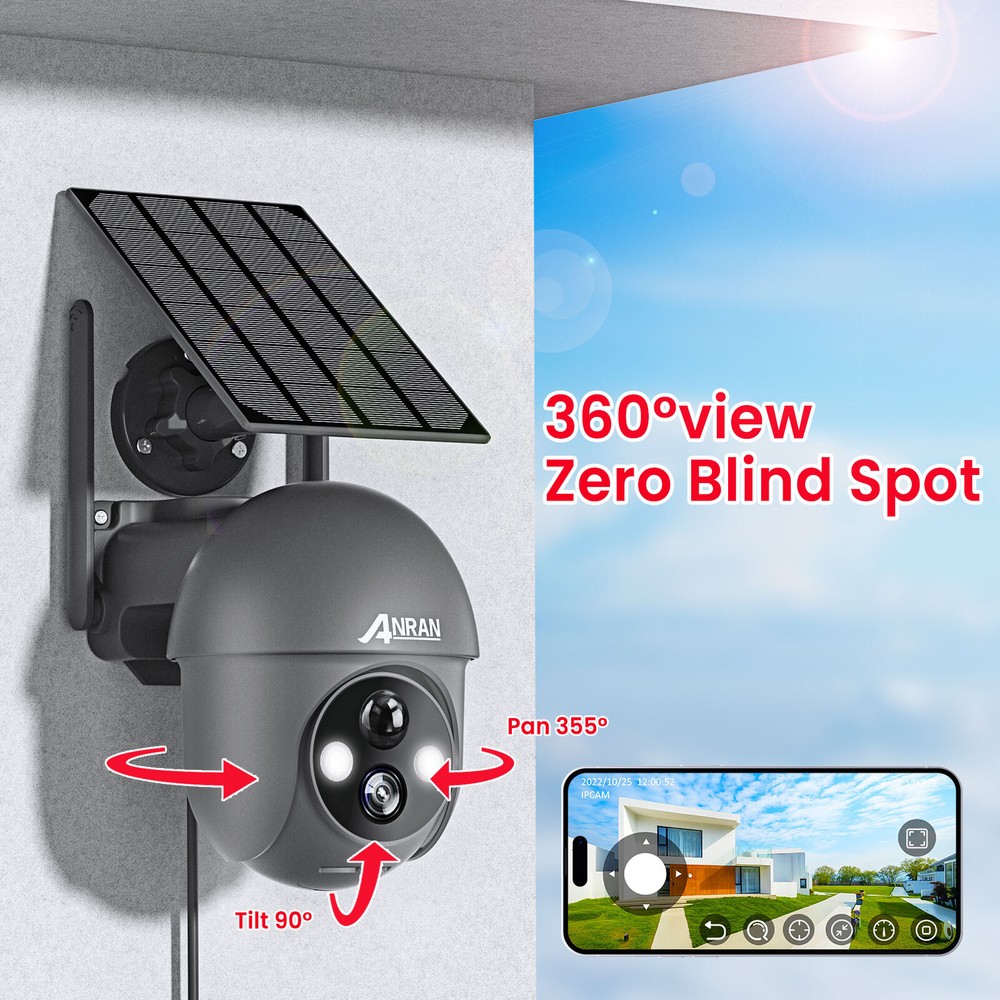 ANRAN 3MP Solar CCTV Camera Ourdoor Wireless Security Camera System WiFi Audio
