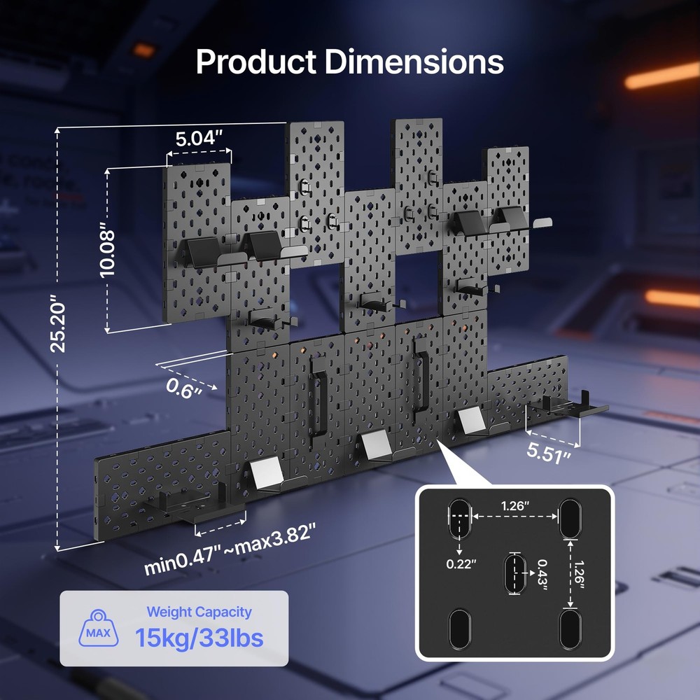 PEGZONE Controller and Headphone Holder Wall Mount, Modular 14 PCS, Black
