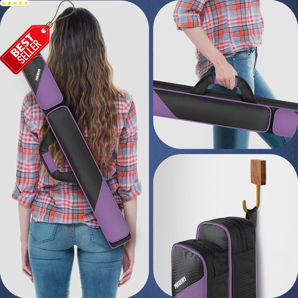 2x2 Pool Cue Case Holds 2 Sticks Soft Polyester Carry Bag Strap Pockets - US