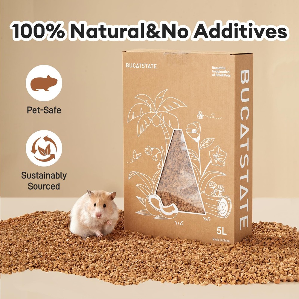 Cork Bedding 5L, Natural Hamster Bedding Odor Control for Dwarf Syrian Hamste...