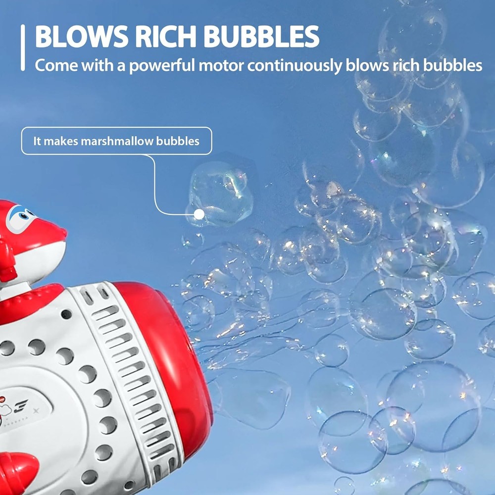 Super Wings Bubble Gun Blaster with Bubble Refill Solution for Kids, Bubble Mach