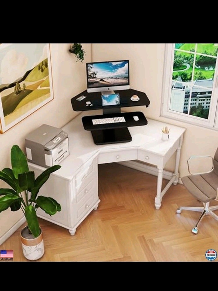 GSD76 32" Black Corner Standing Desk Converter - Adjustable Sit-Stand Riser