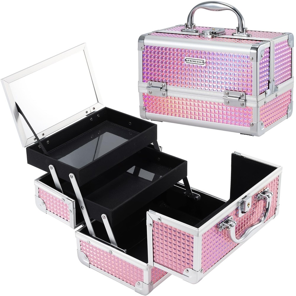 Portable Makeup Train Case Organizer with Mirror, Locking Storage for Cosmetics