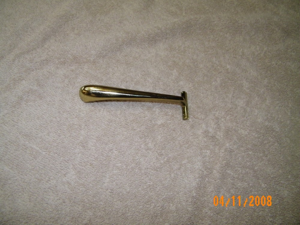 Solid Brass Gold Plated Shaving Razor Handle, 5”