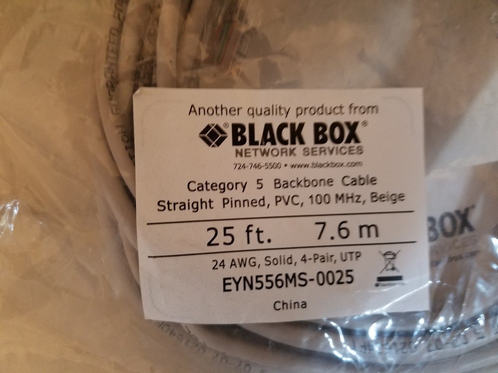 Black Box EYN556MS-0025 Cat5 Backbone Patch Cable Straight Pinned 100MHz 25FT