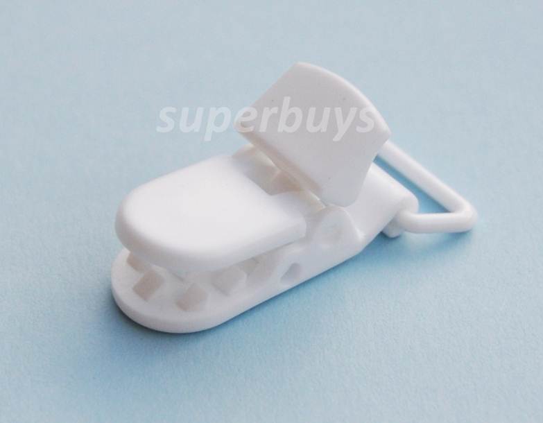 5pc White Plastic Suspender Bib Pacifier Webbing Strap Clips Buckles Ribbon KAM