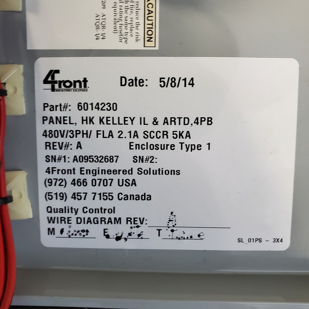 Kelley Hydraulic Dock Leveler Control Box Panel 480V 3 Phase 6014230