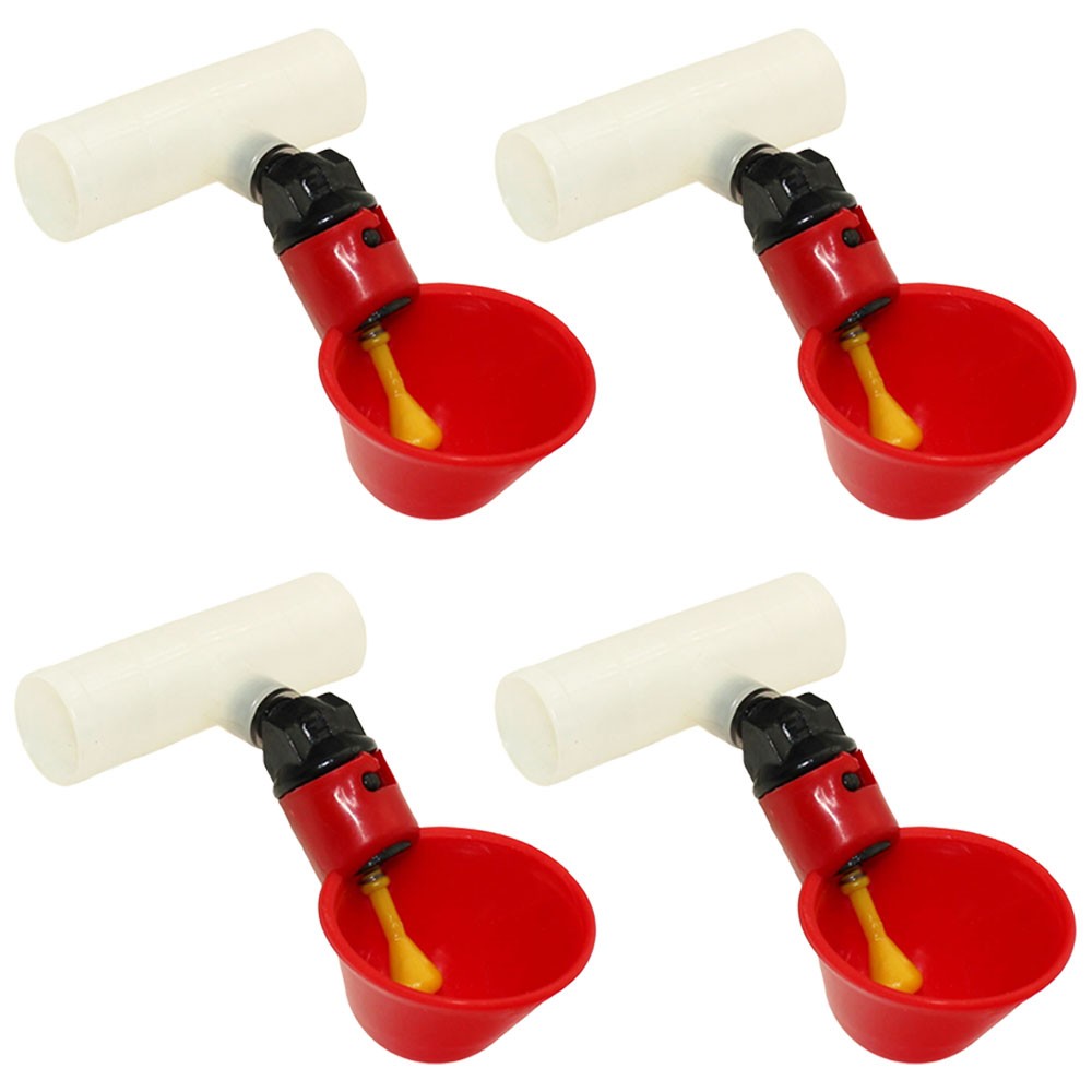 Four (4) Automatic Waterer Drinker Cups and Clear Tee Fitting Chicken Water