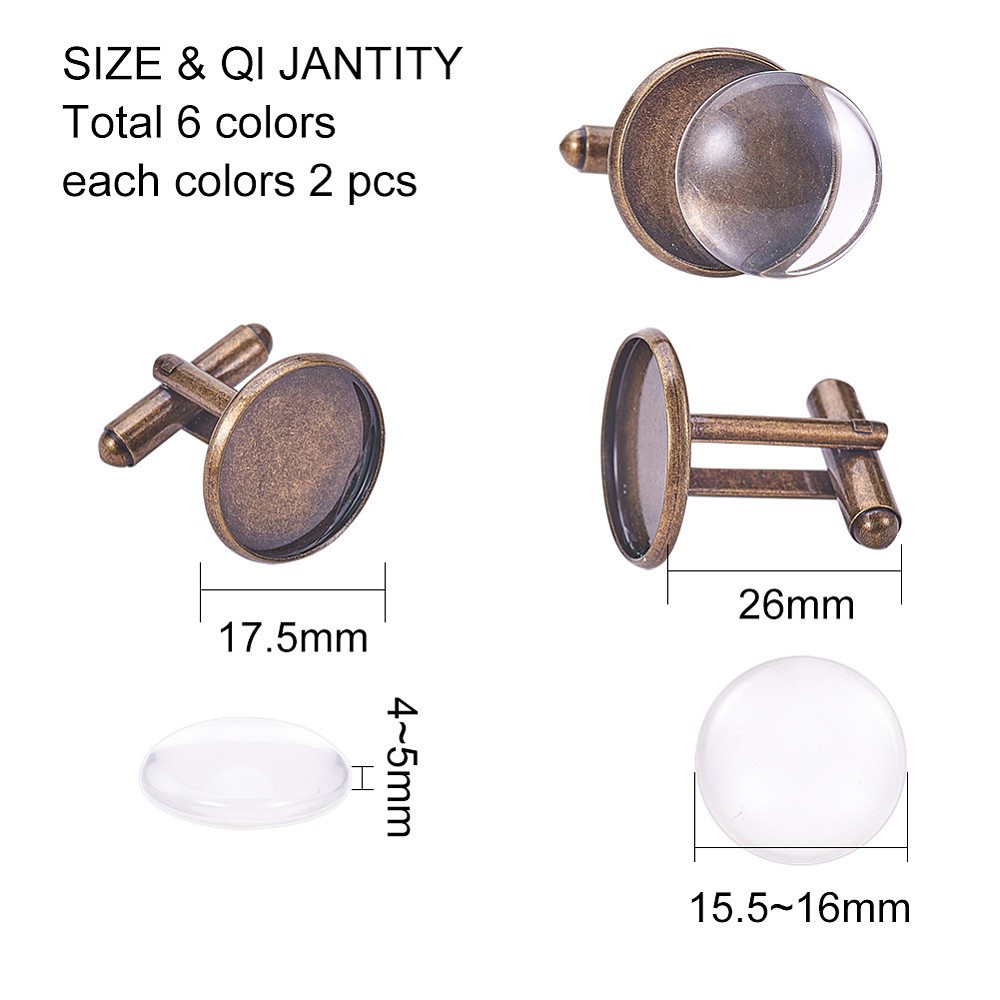 1box 24pcs Rack Plating Brass Cuff Button Cufflink Findings Cabochon Settings