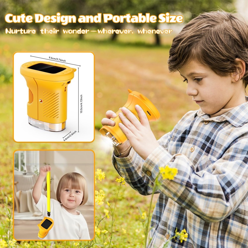 Kids Microscope, 1000X Portable Mini Pocket Microscope with 2.4″ IPS Screen & 8.