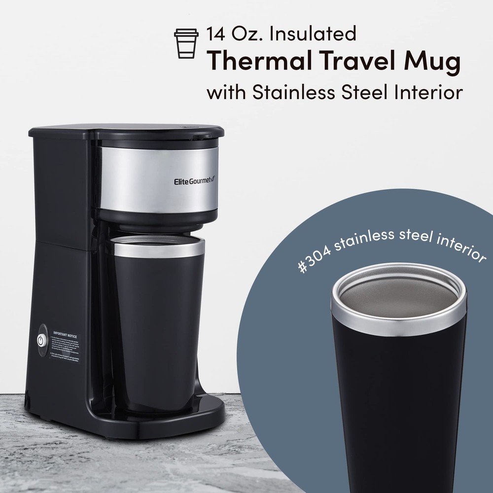 EHC112 Personal Single-Serve Compact Coffee Maker Brewer Includes 14Oz. Therm...