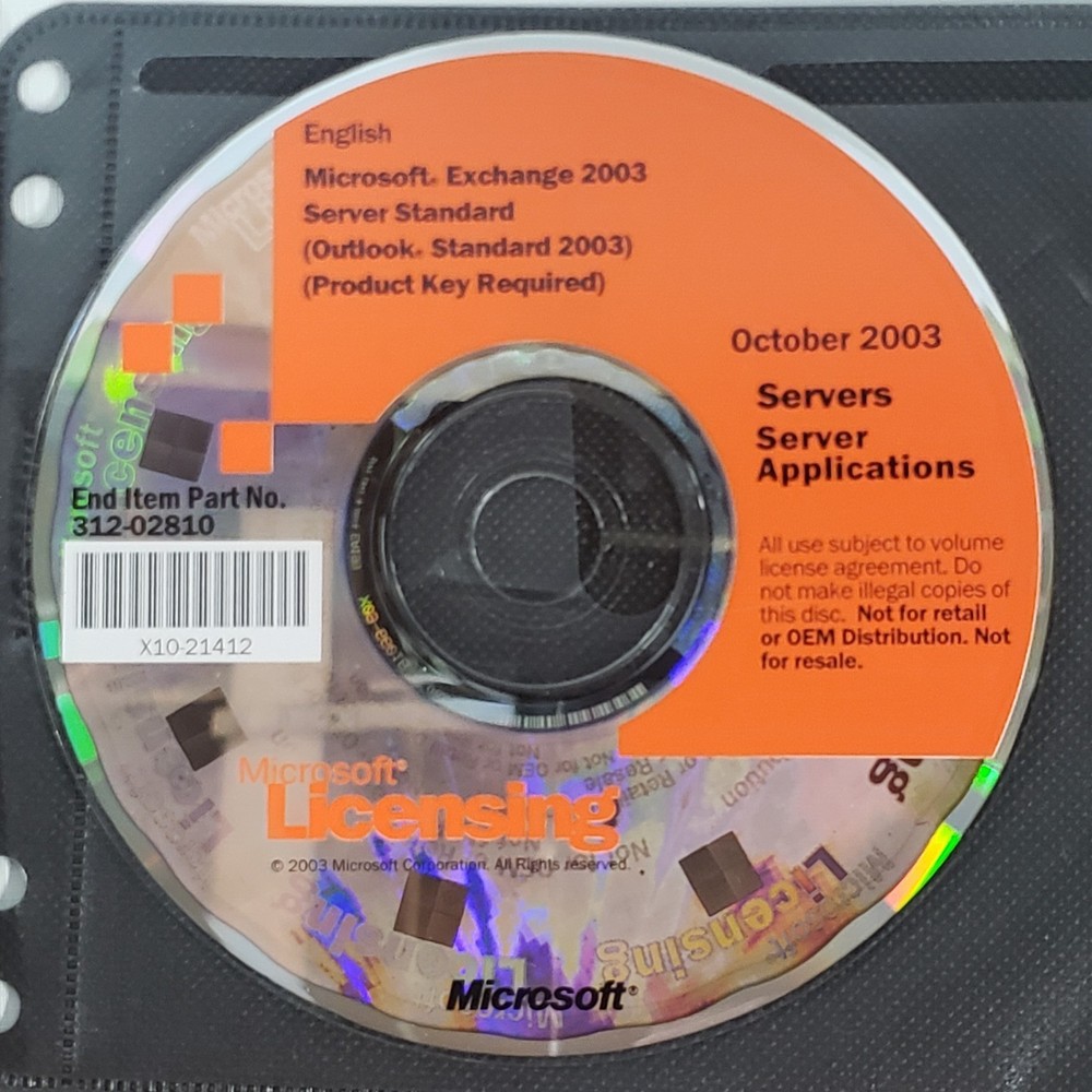 Microsoft Exchange 2003 Server Standard 5 Replacement Discs