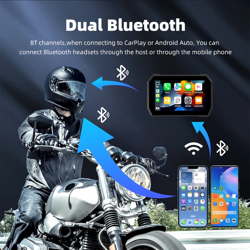 5"Universal Linux Motorcycle Navigation IP67 Wireless Carplay Dual Bluetooth HD