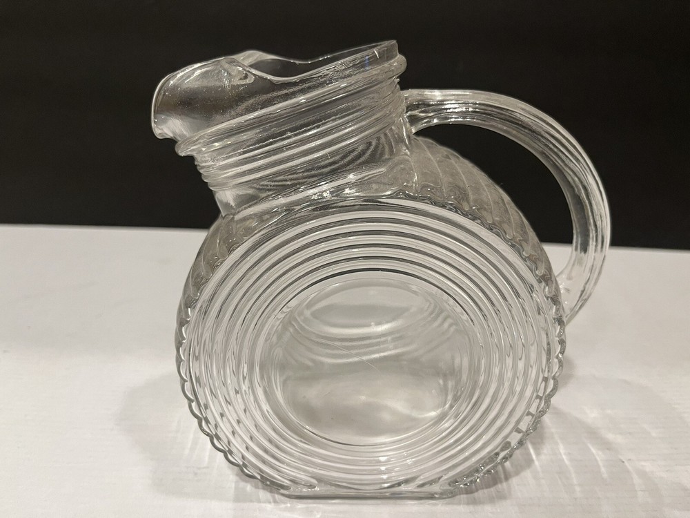 Clear Glass Small Deco Style Tilted Pitcher 6"