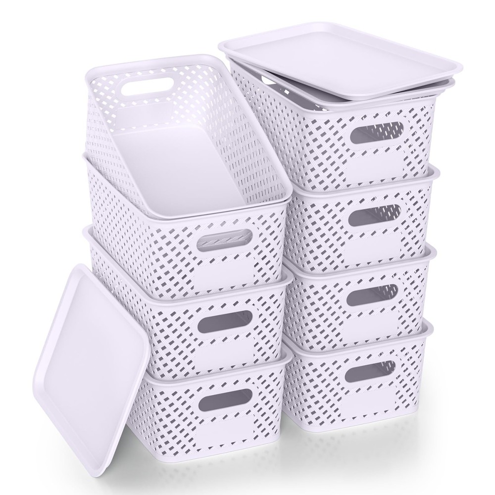 Plastic Storage Bins with Lid, Stackable Small Basket for Organizing and Cont...