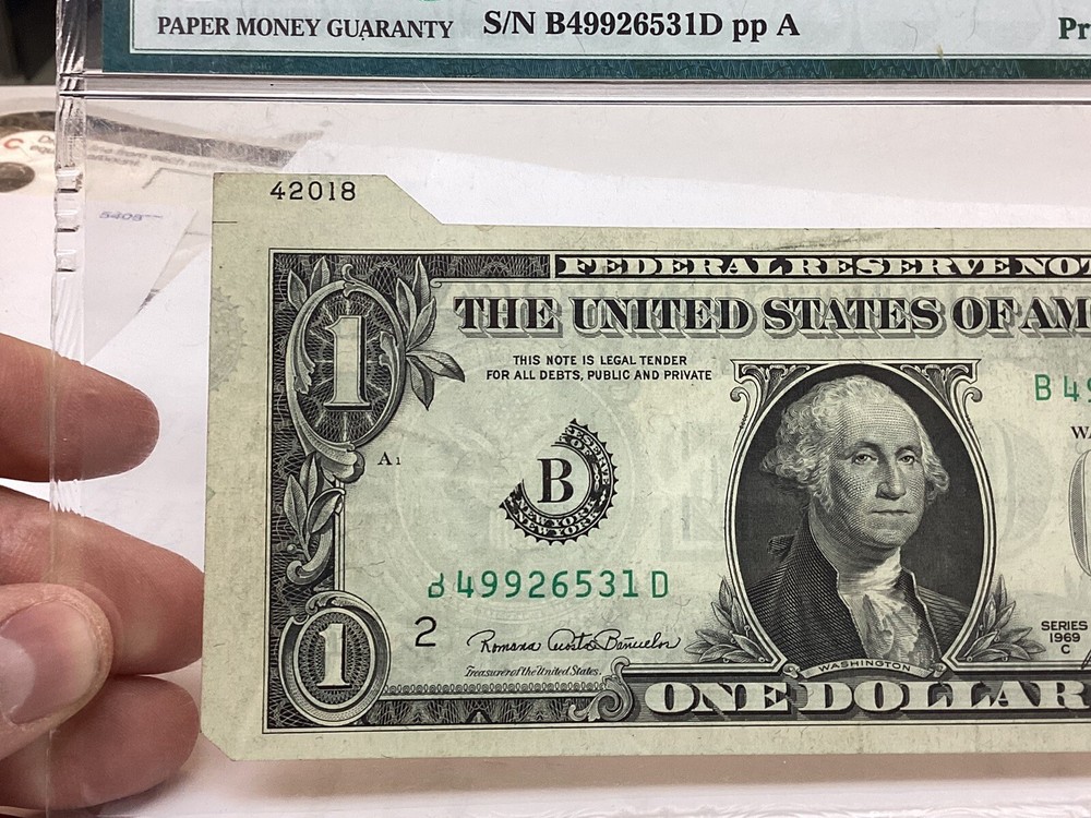 $1 1969C PMG 45 Printed Fold Error FR#1906-B
