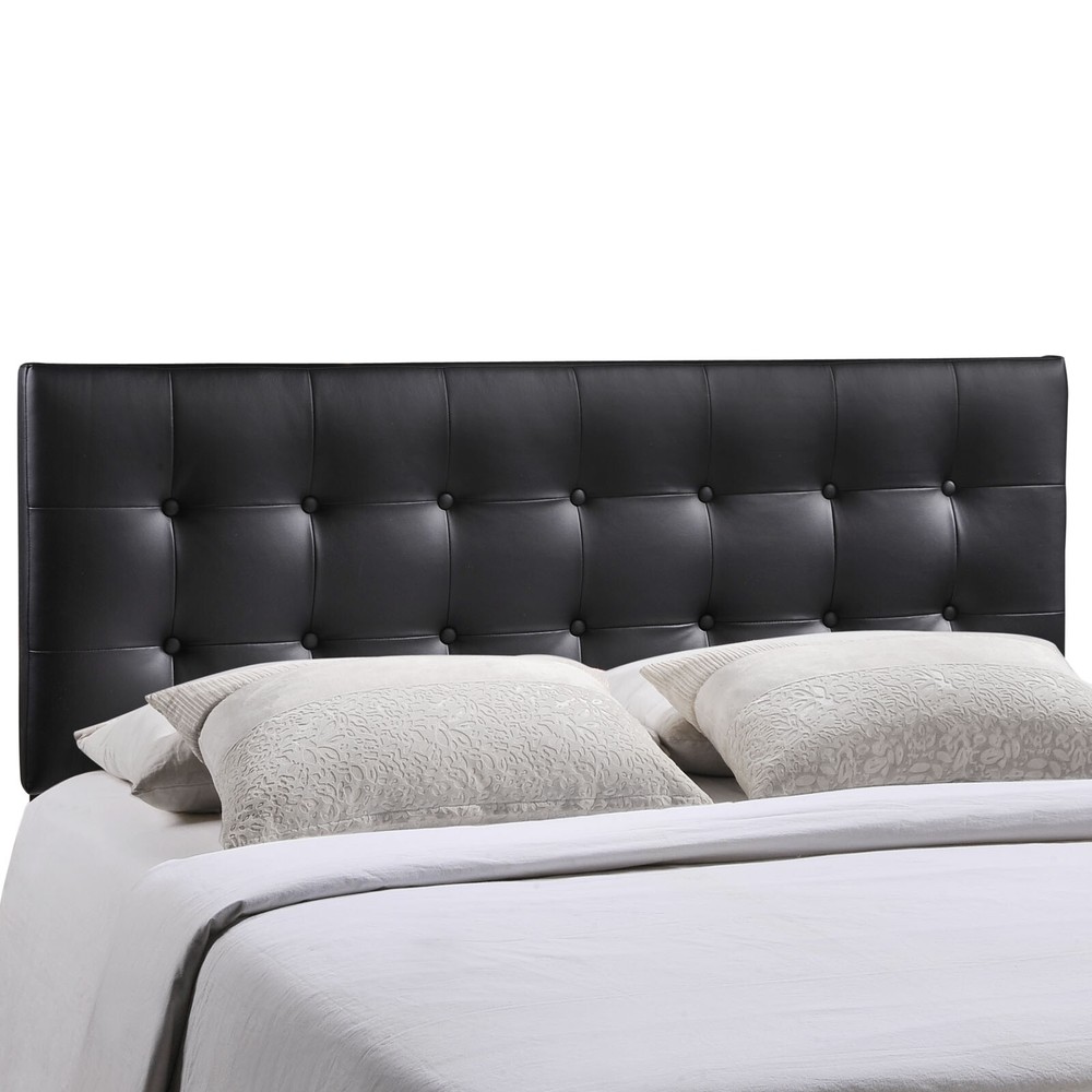 Modway Emily Tufted Button Vegan Leather Upholstered Queen Headboard in Black