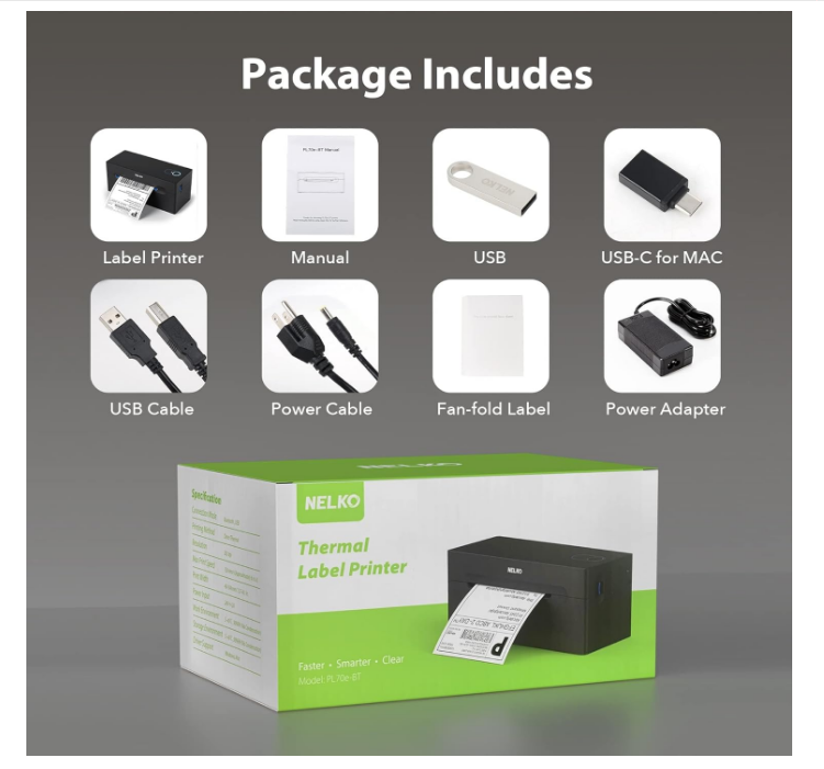 Nelko Bluetooth Thermal Shipping Label Printer Wireless 4x6 Label Printer