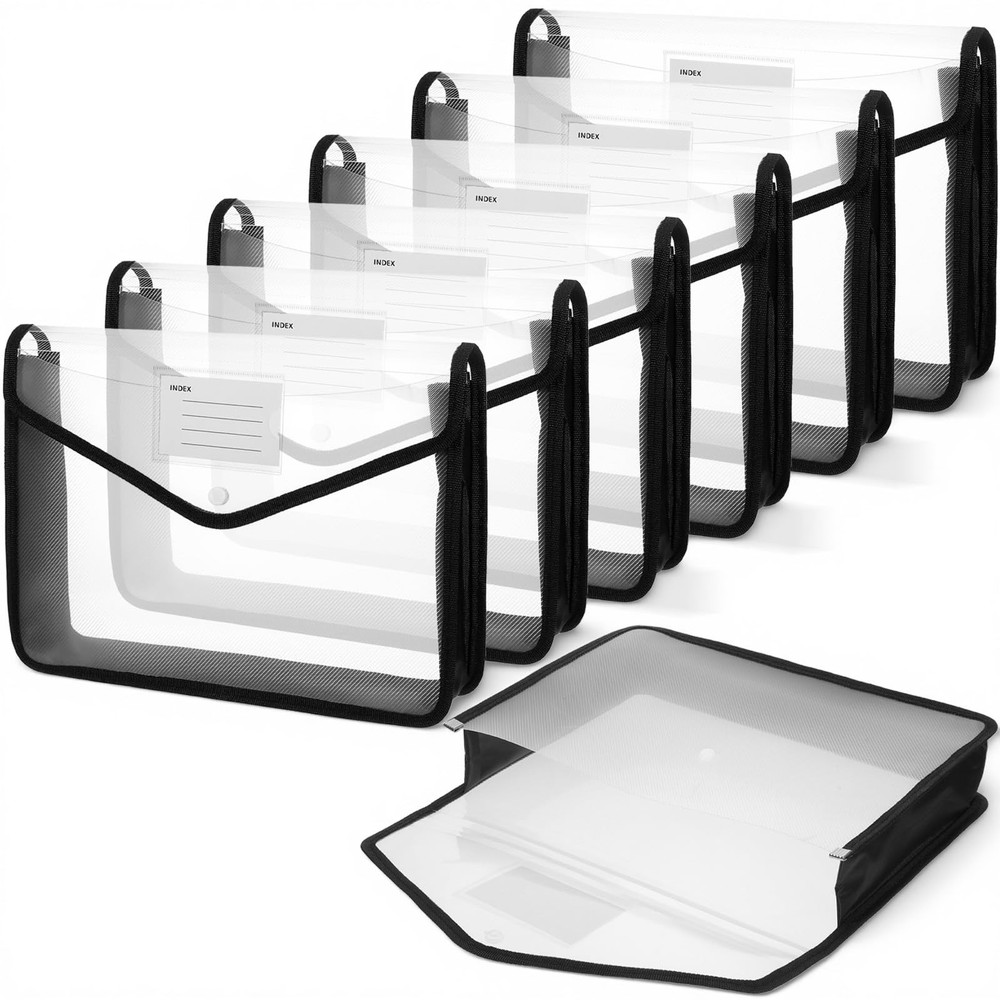 7 PCS Plastic Expanding File Folder Black Transparent Envelopes with Snap Clo...