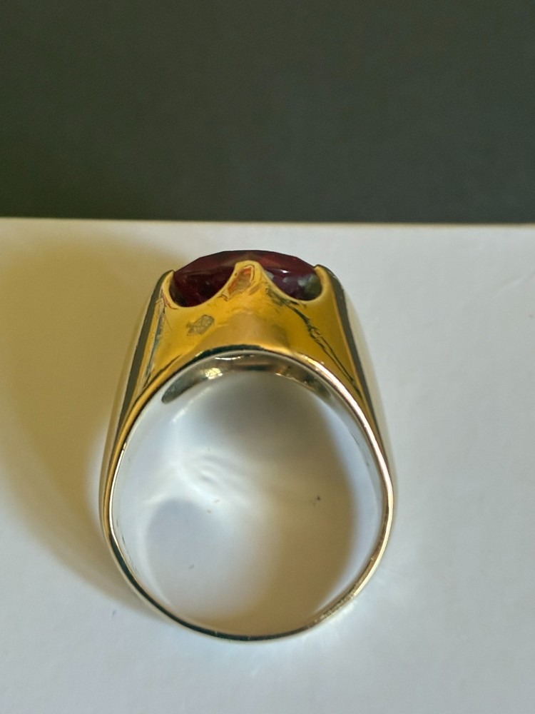 Men's 10K Gold Ring + Lab Created Ruby/Garnet Stone (Preowned)