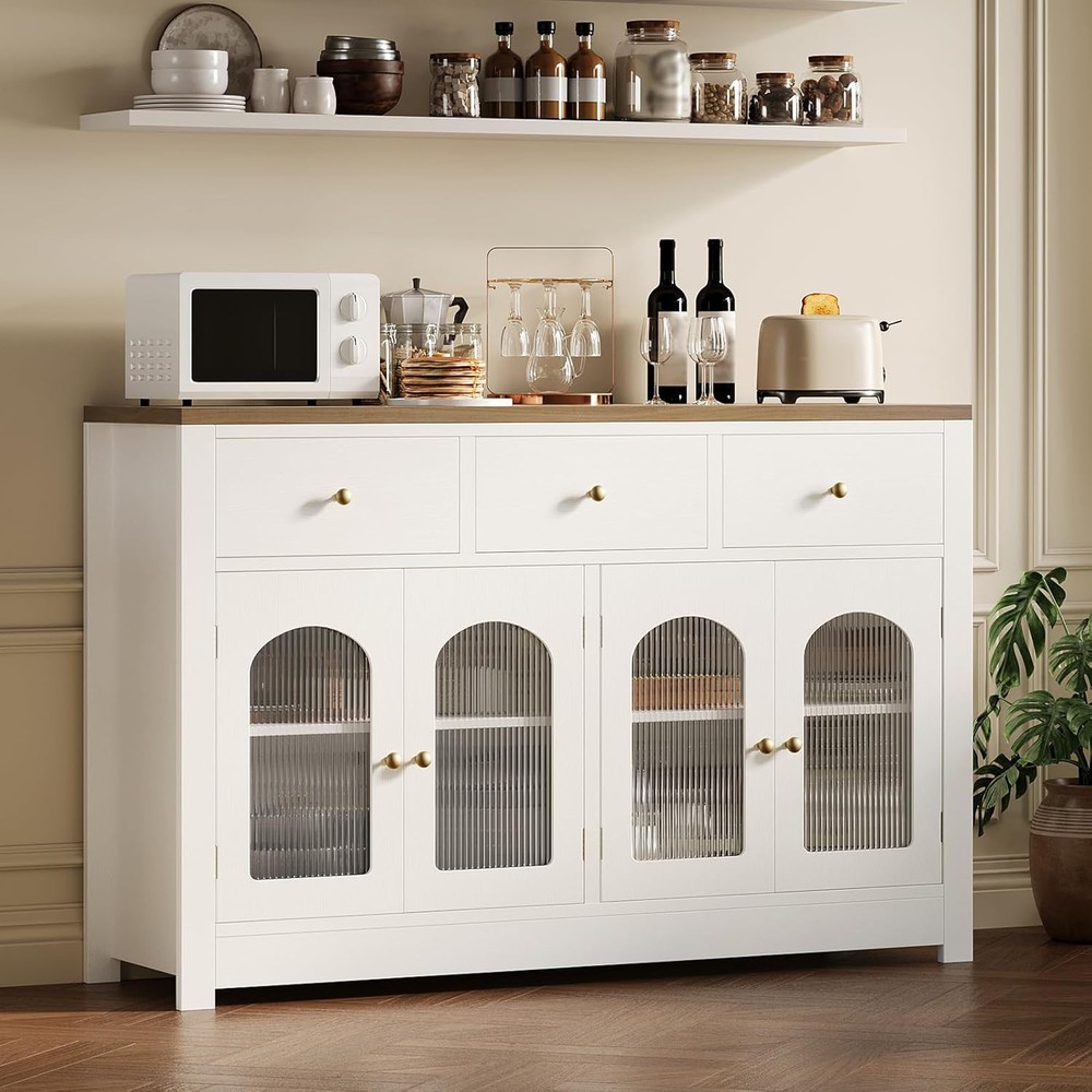 55" Sideboard Large Wine Buffet Sideboard Cabinet Table with 4 Doors & 3 Drawers