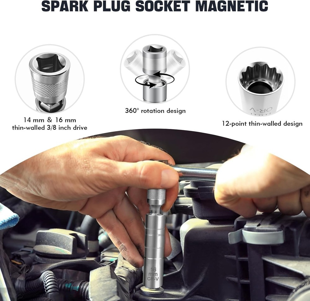 14mm&16mm Spark Plug Socket, 5/8 Spark Plug Socket Swivel for Maximum Flexibilit