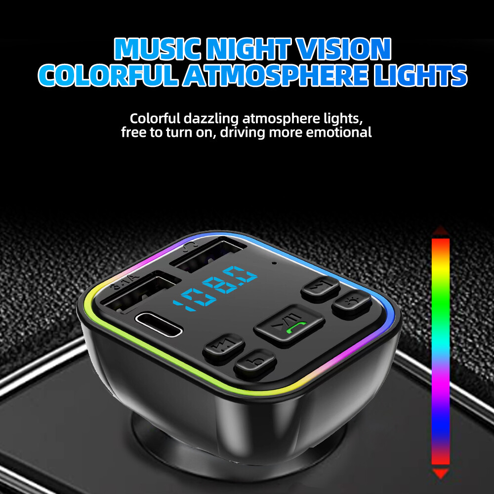 2pc Bluetooth 5.0Car Wireless FM Transmitter Adapter 2USB PD Charger Hands-Free