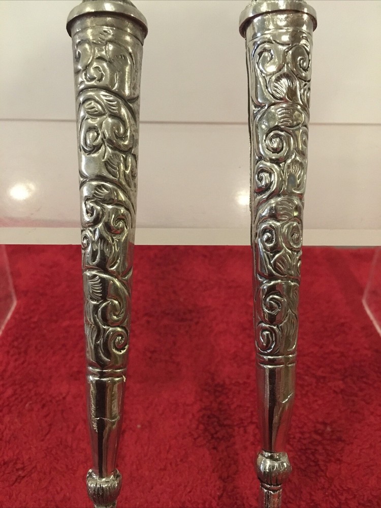 Salad Serving Set Spoon & Fork Silver Plated Raised Scroll Beaded Vintage
