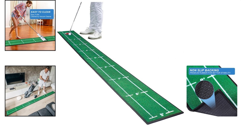 Durable Golf Putting Mat with Distance Markers - Ideal for Skill Improvement