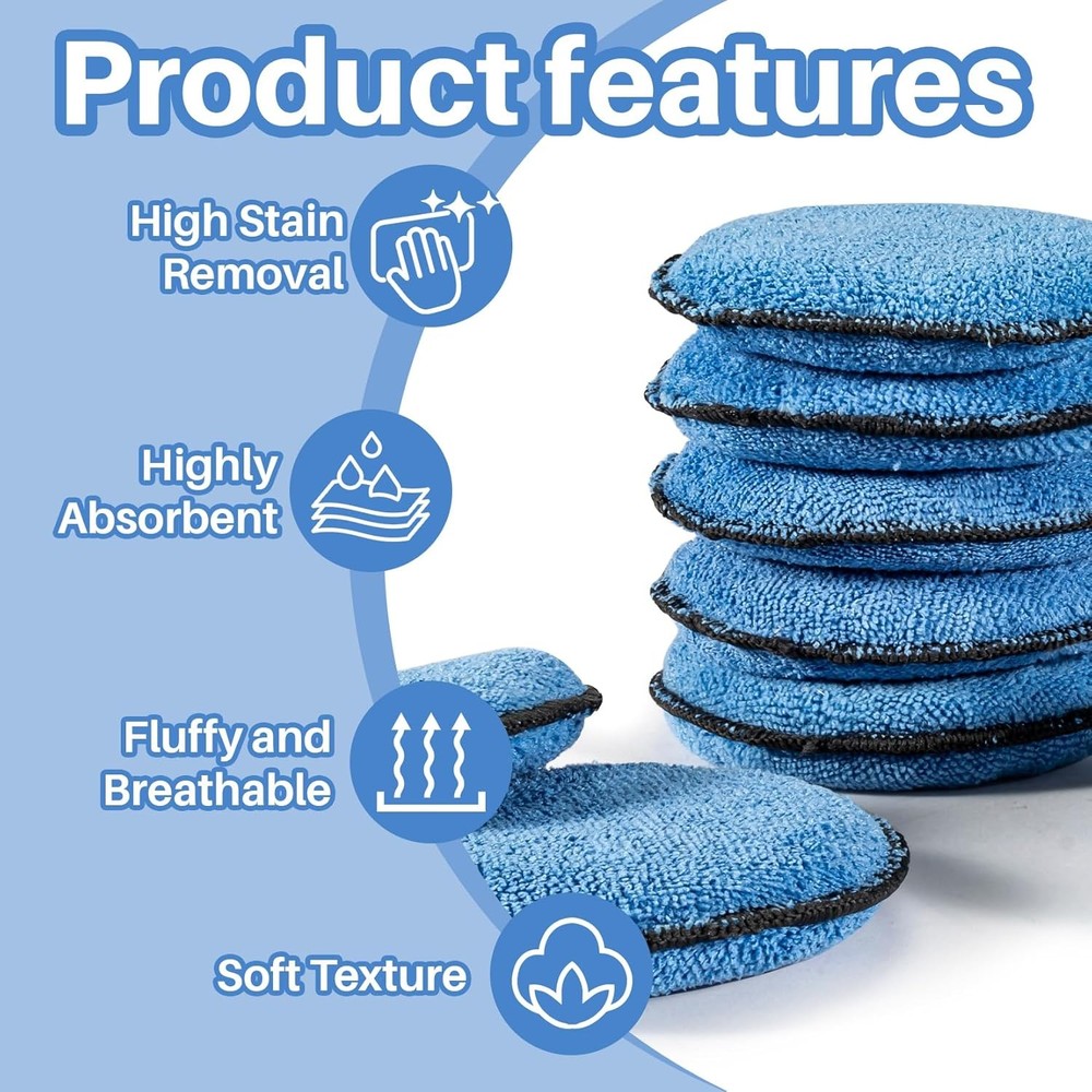 Sukh 12 Pack Microfiber Foam Car Wax Applicator Pad - Blue