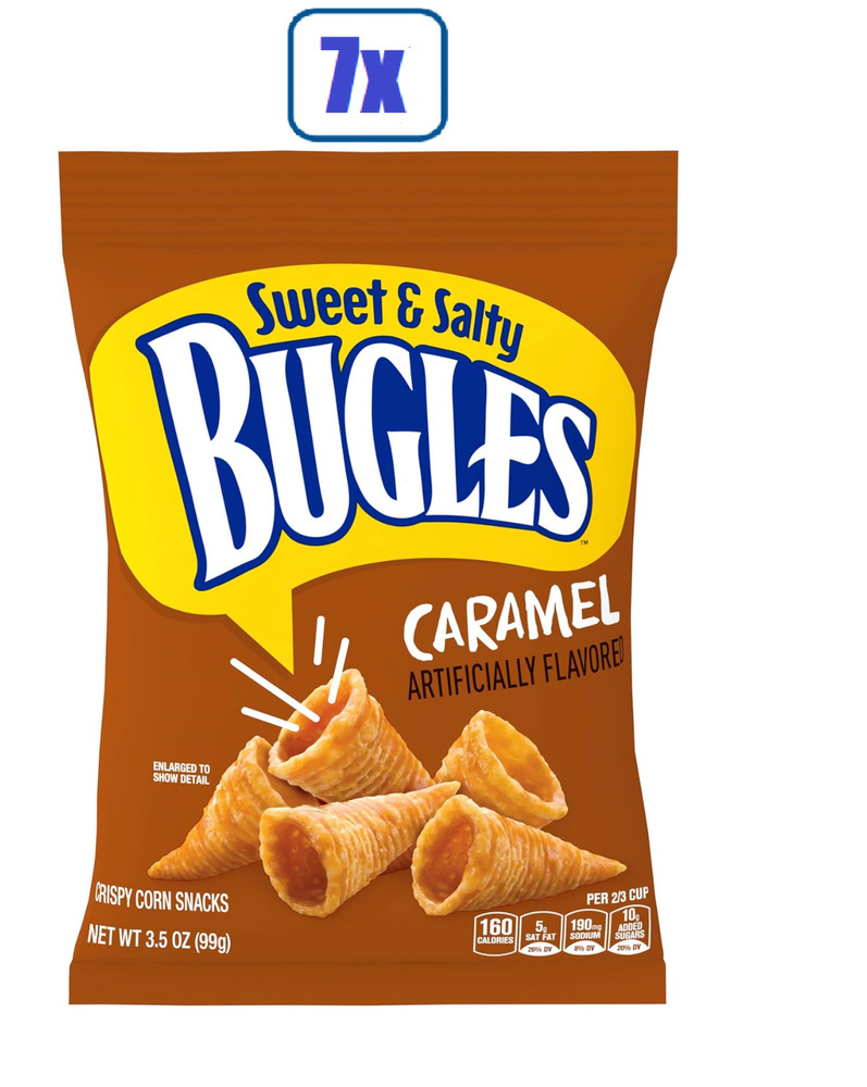 Full Box 7x Bags Bugles Corn Snacks, Caramel - 3.5oz