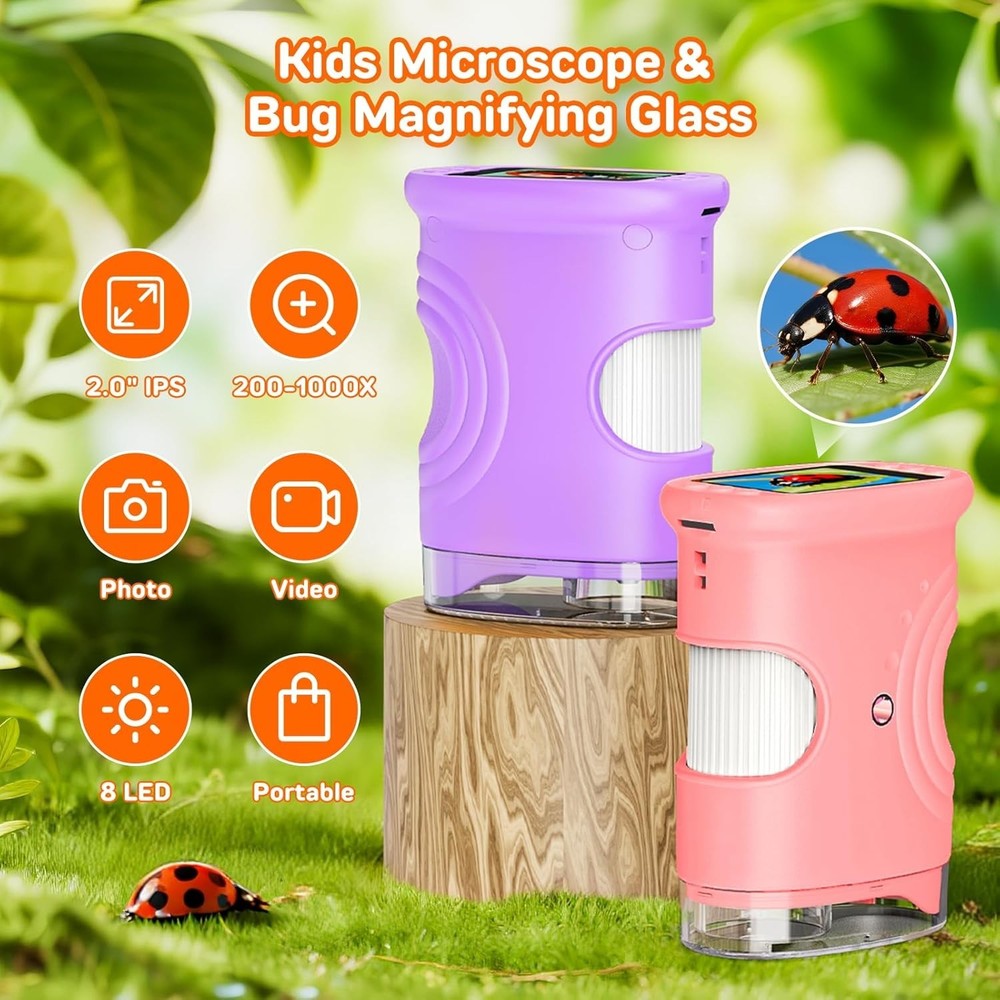 Kids’ 1000X Microscope with Rechargeable Battery and IPS Screen - STEM Learning