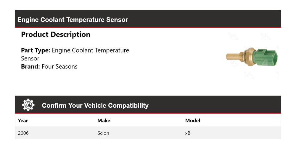 For 2006 Scion xB Engine Coolant Temperature Sensor 4 Seasons