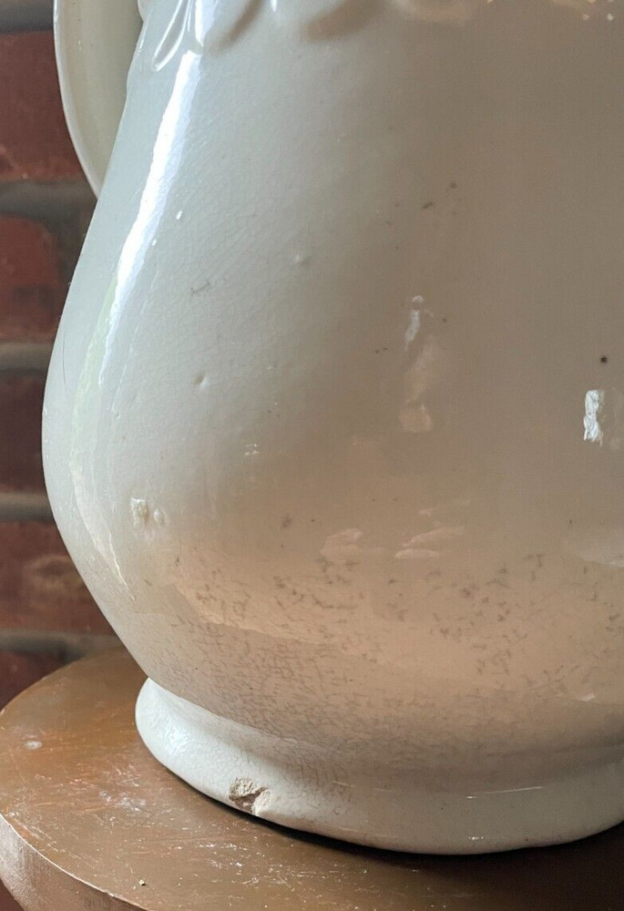 Vintage Off-White Pitcher, 10"H, Leaves